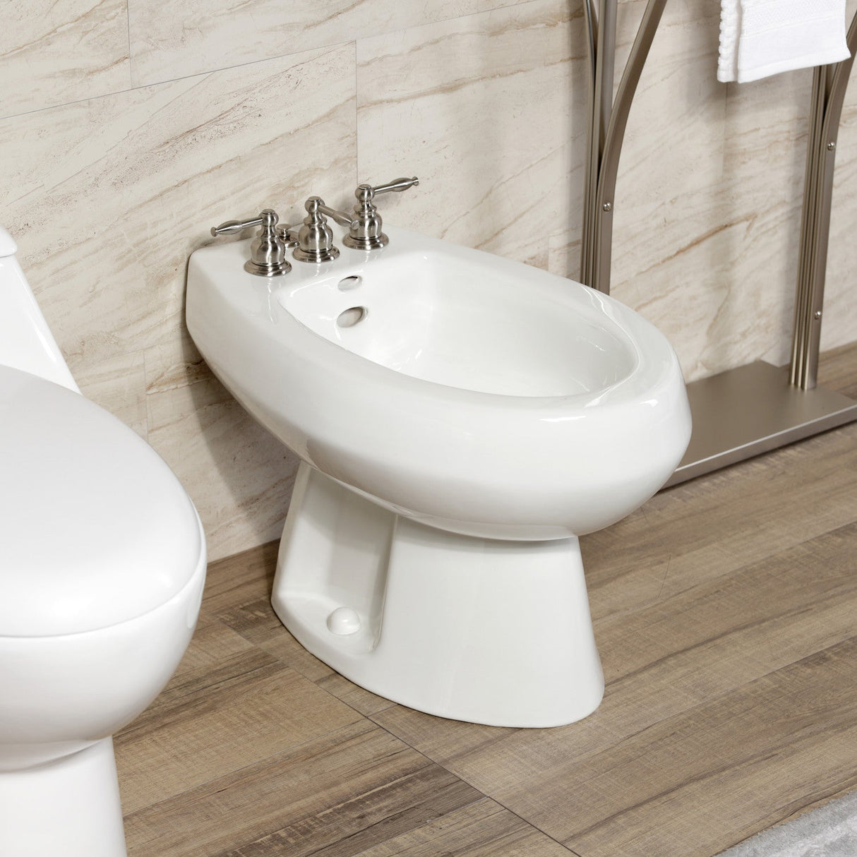 Knight KB328KL Three-Handle Vertical Spray Bidet Faucet with Brass Pop-Up, Brushed Nickel