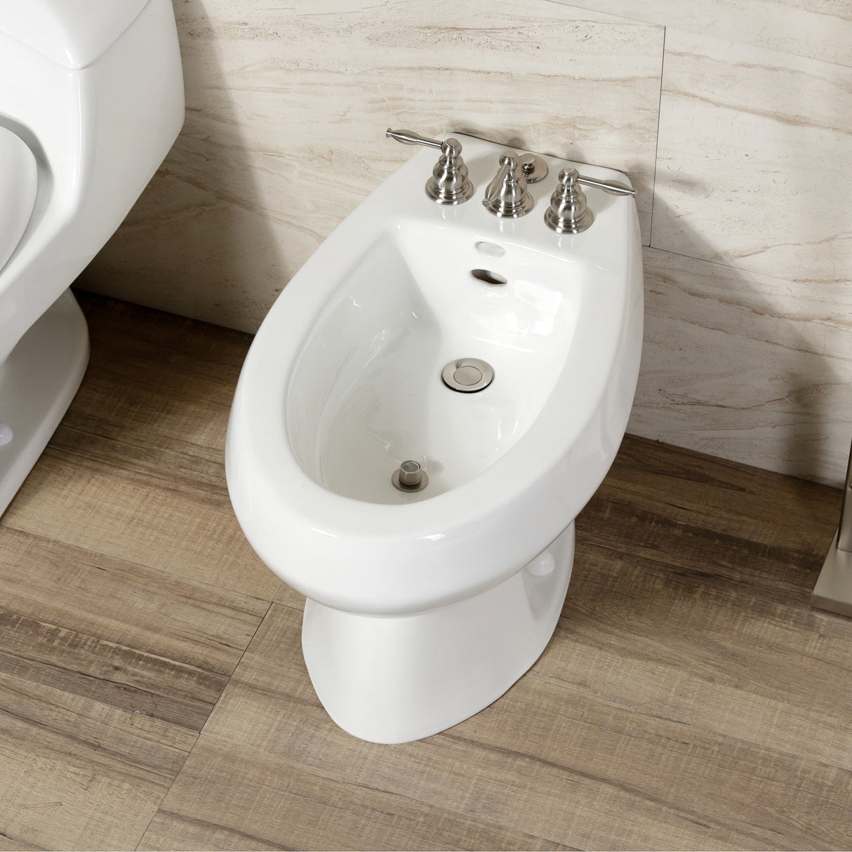 Knight KB328KL Three-Handle Vertical Spray Bidet Faucet with Brass Pop-Up, Brushed Nickel