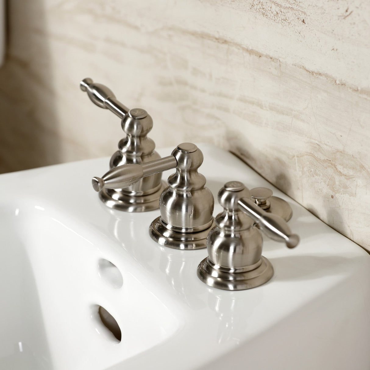 Knight KB328KL Three-Handle Vertical Spray Bidet Faucet with Brass Pop-Up, Brushed Nickel