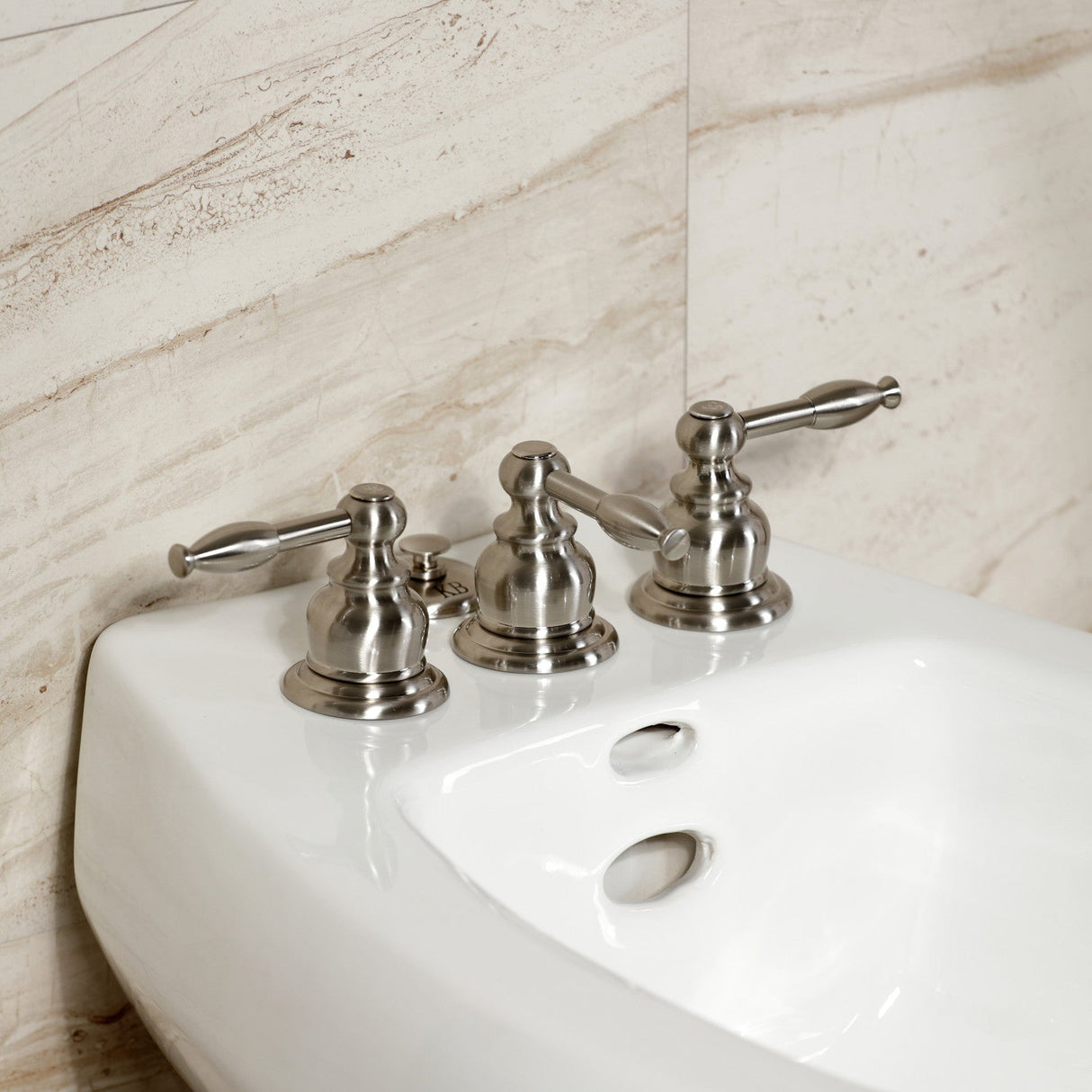 Knight KB328KL Three-Handle Vertical Spray Bidet Faucet with Brass Pop-Up, Brushed Nickel