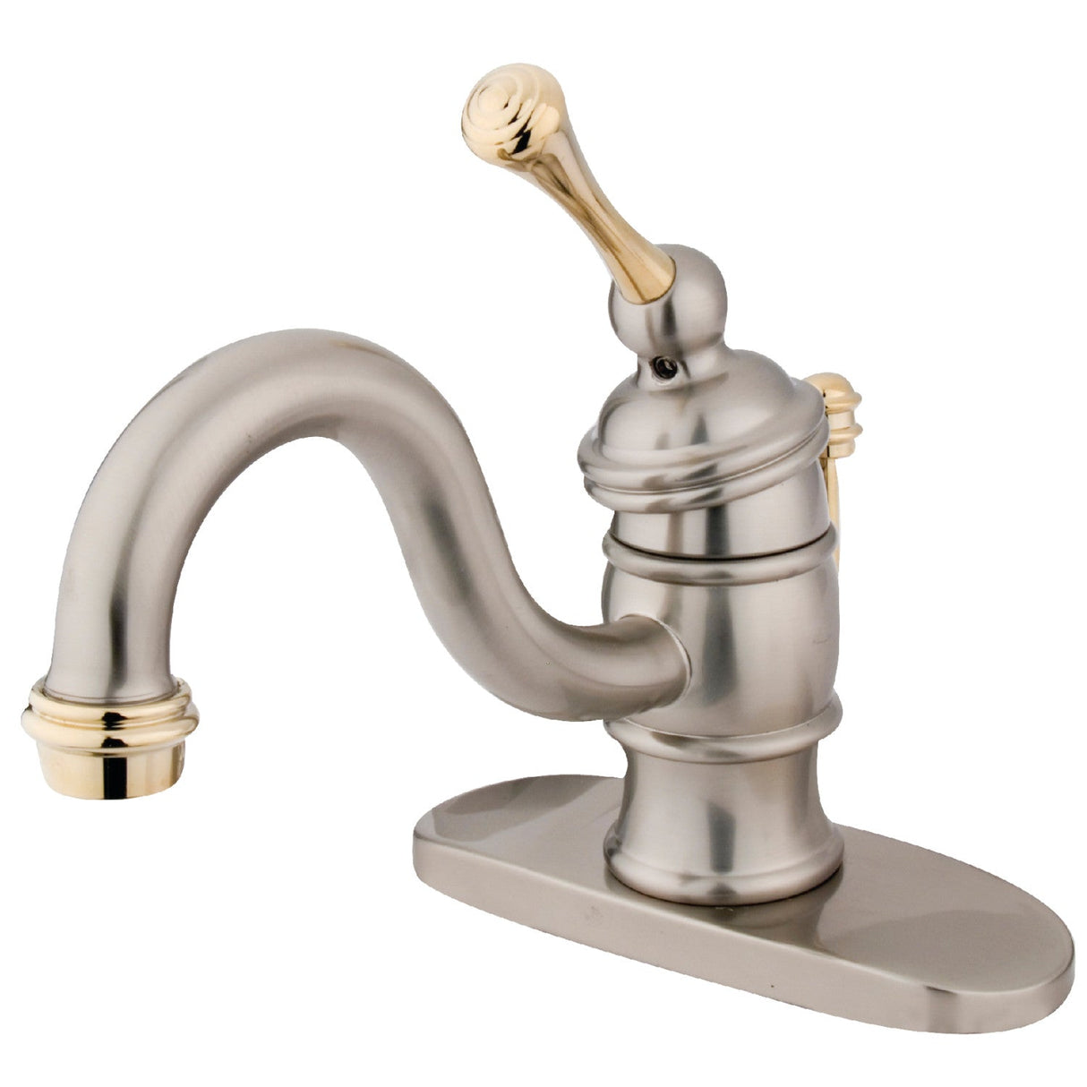 Victorian KB3409BL Single-Handle 1-Hole Deck Mount Bathroom Faucet with Plastic Pop-Up, Brushed Nickel/Polished Brass