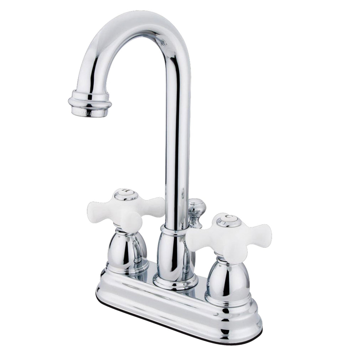 Restoration KB3611PX Two-Handle 3-Hole Deck Mount 4" Centerset Bathroom Faucet with Plastic Pop-Up, Polished Chrome