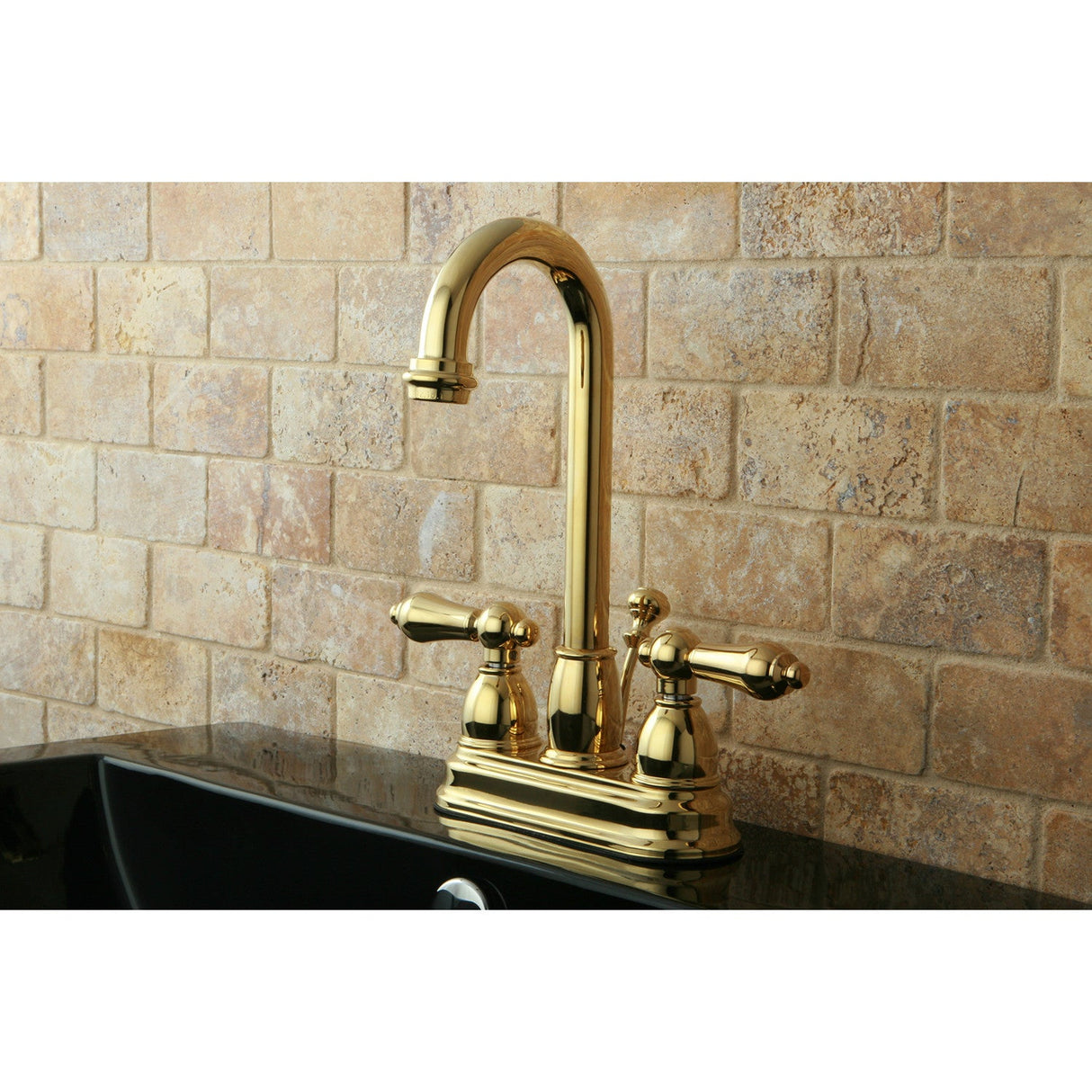 Restoration KB3612AL Two-Handle 3-Hole Deck Mount 4" Centerset Bathroom Faucet with Plastic Pop-Up, Polished Brass