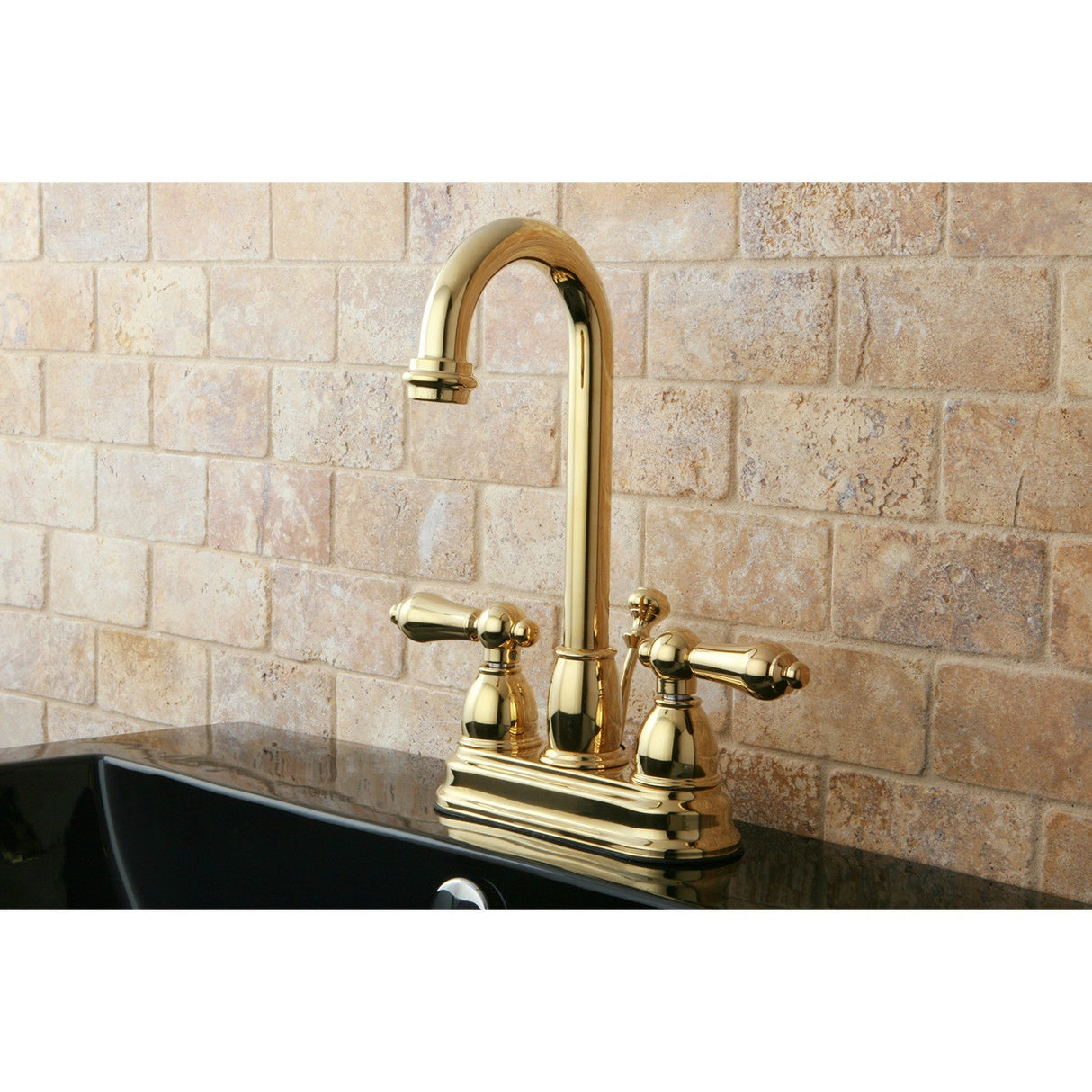 Restoration KB3612AL Two-Handle 3-Hole Deck Mount 4" Centerset Bathroom Faucet with Plastic Pop-Up, Polished Brass