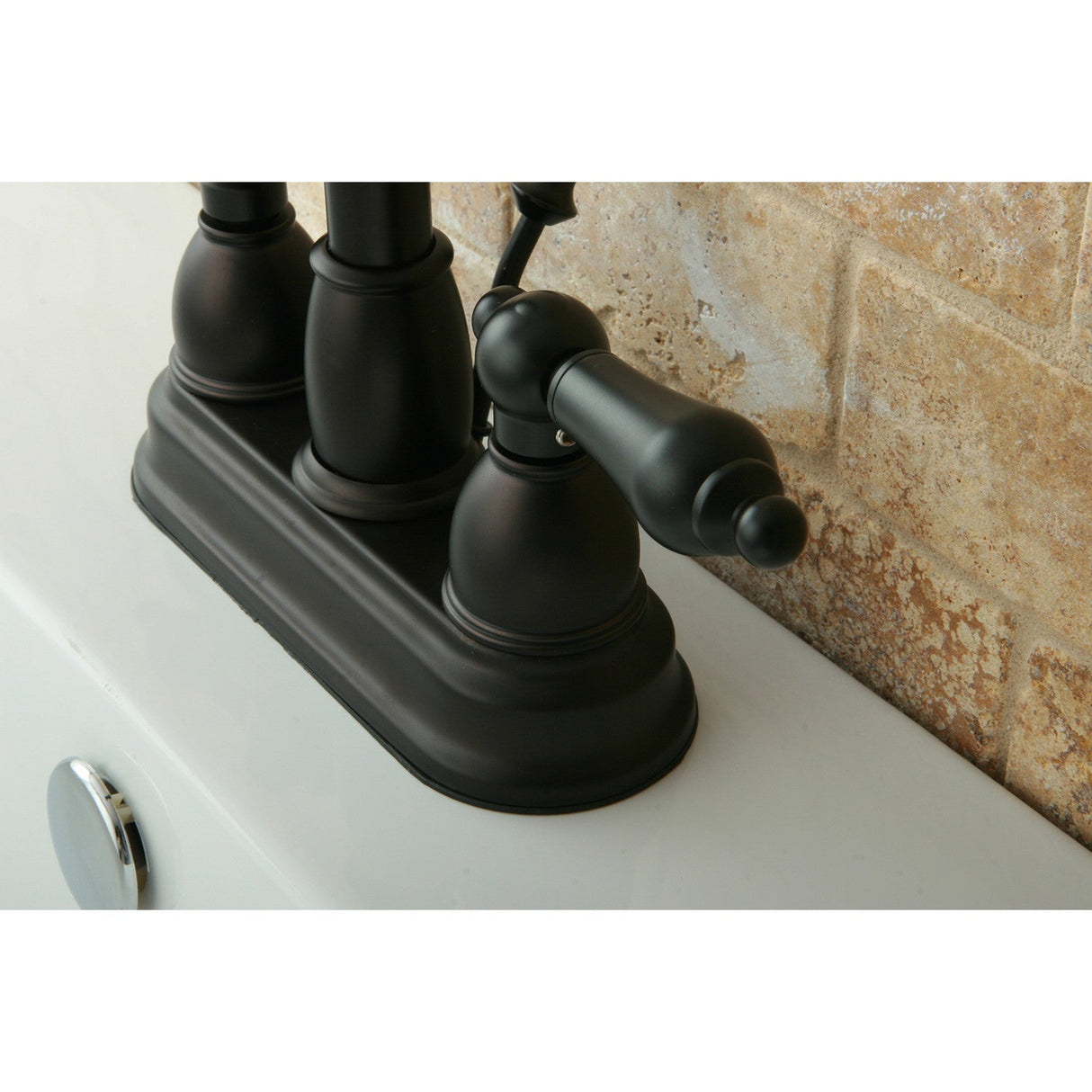 Restoration KB3615AL Two-Handle 3-Hole Deck Mount 4" Centerset Bathroom Faucet with Plastic Pop-Up, Oil Rubbed Bronze