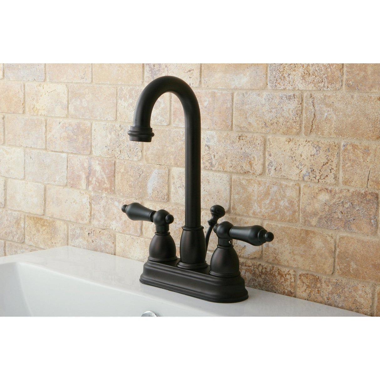 Restoration KB3615AL Two-Handle 3-Hole Deck Mount 4" Centerset Bathroom Faucet with Plastic Pop-Up, Oil Rubbed Bronze