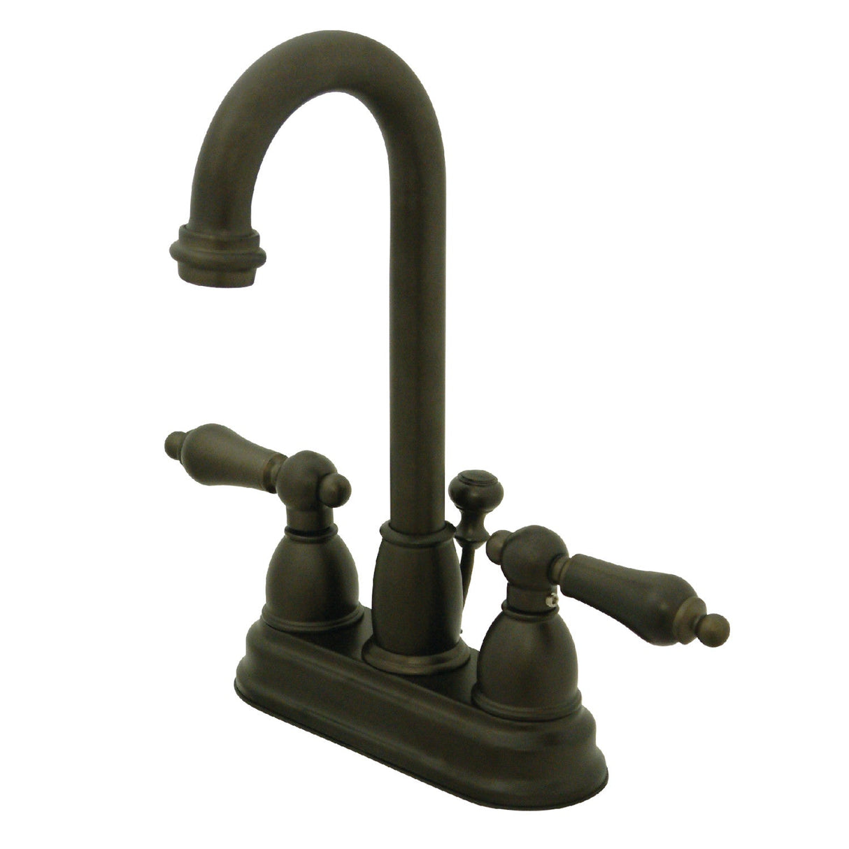 Restoration KB3615AL Two-Handle 3-Hole Deck Mount 4" Centerset Bathroom Faucet with Plastic Pop-Up, Oil Rubbed Bronze