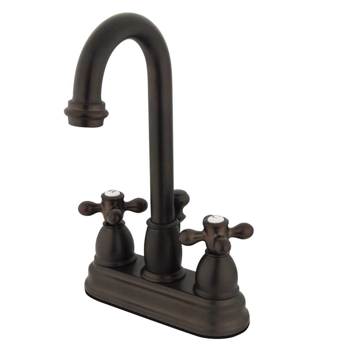 Restoration KB3615AX Two-Handle 3-Hole Deck Mount 4" Centerset Bathroom Faucet with Plastic Pop-Up, Oil Rubbed Bronze
