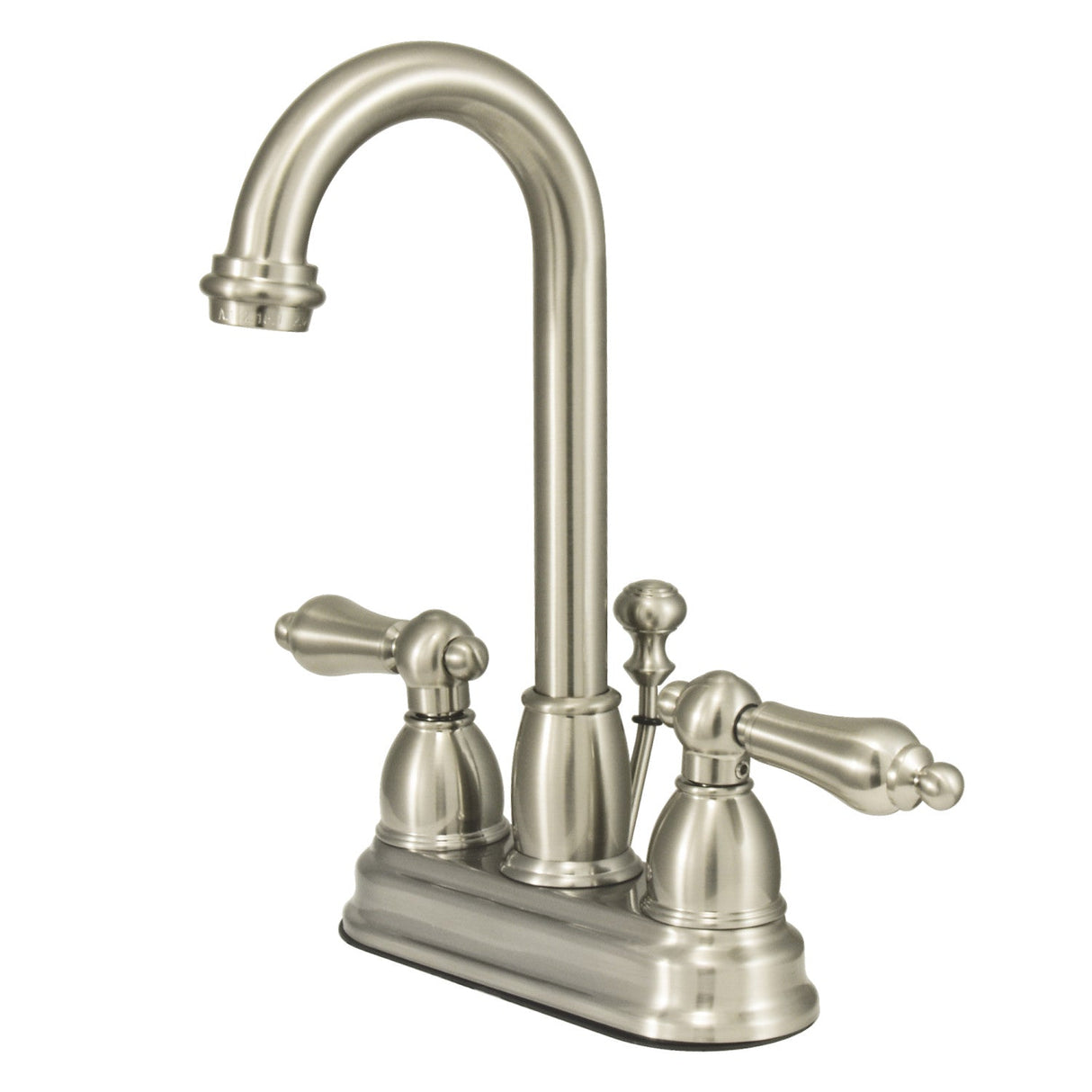 Restoration KB3618AL Two-Handle 3-Hole Deck Mount 4" Centerset Bathroom Faucet with Plastic Pop-Up, Brushed Nickel