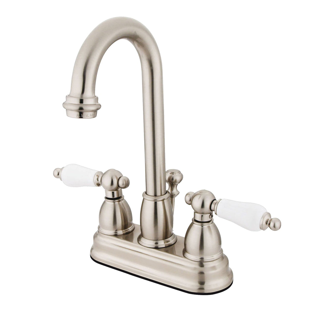 Restoration KB3618PL Two-Handle 3-Hole Deck Mount 4" Centerset Bathroom Faucet with Plastic Pop-Up, Brushed Nickel