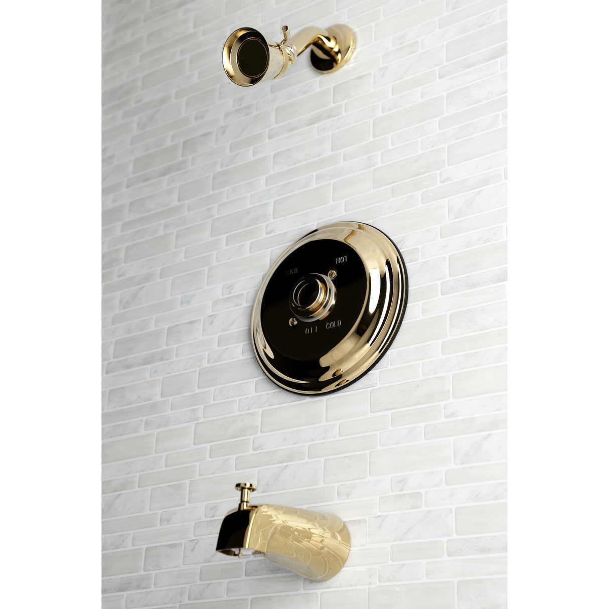 KB3632TLH 3-Hole Wall Mount Tub and Shower Faucet Trim Only without Handle, Polished Brass