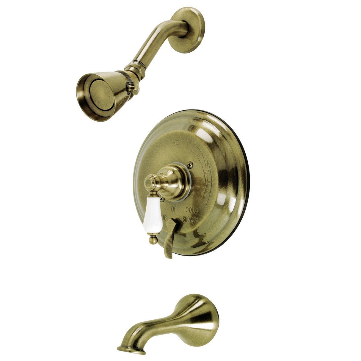 Restoration KB36330PL Single-Handle 3-Hole Wall Mount Tub and Shower Faucet, Antique Brass