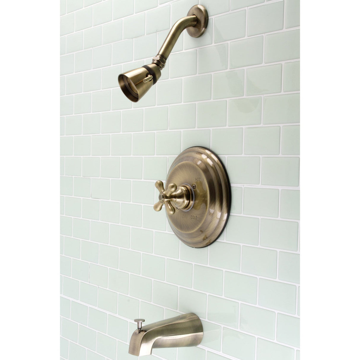 Restoration KB3633AX Single-Handle 3-Hole Wall Mount Tub and Shower Faucet, Antique Brass