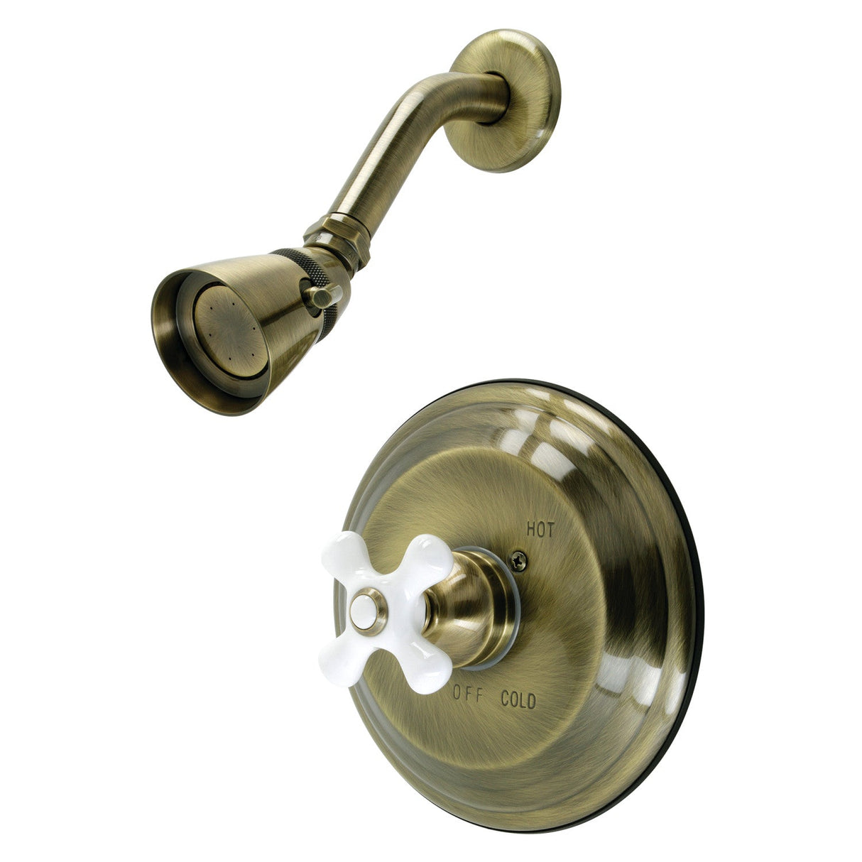 Restoration KB3633PXSO Single-Handle 2-Hole Wall Mount Shower Faucet, Antique Brass