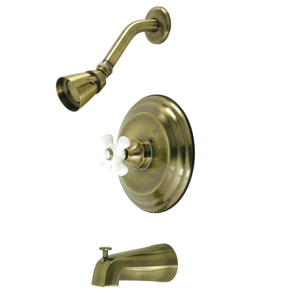 Restoration KB3633PX Single-Handle 3-Hole Wall Mount Tub and Shower Faucet, Antique Brass