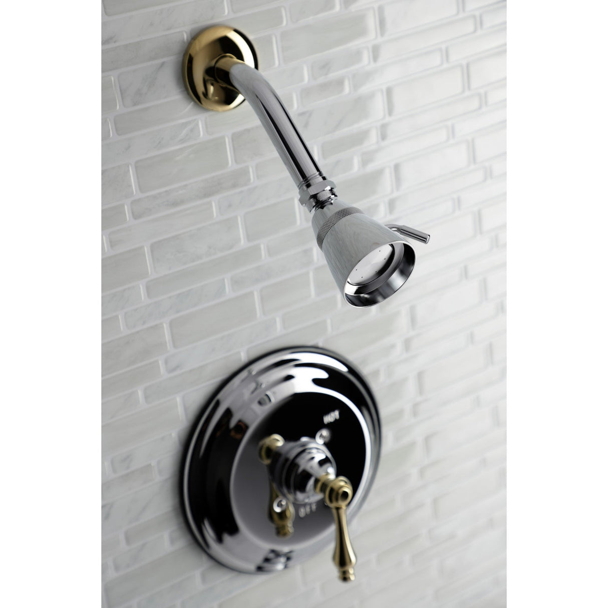 Restoration KB3634ALSO Single-Handle 2-Hole Wall Mount Shower Faucet, Polished Chrome/Polished Brass