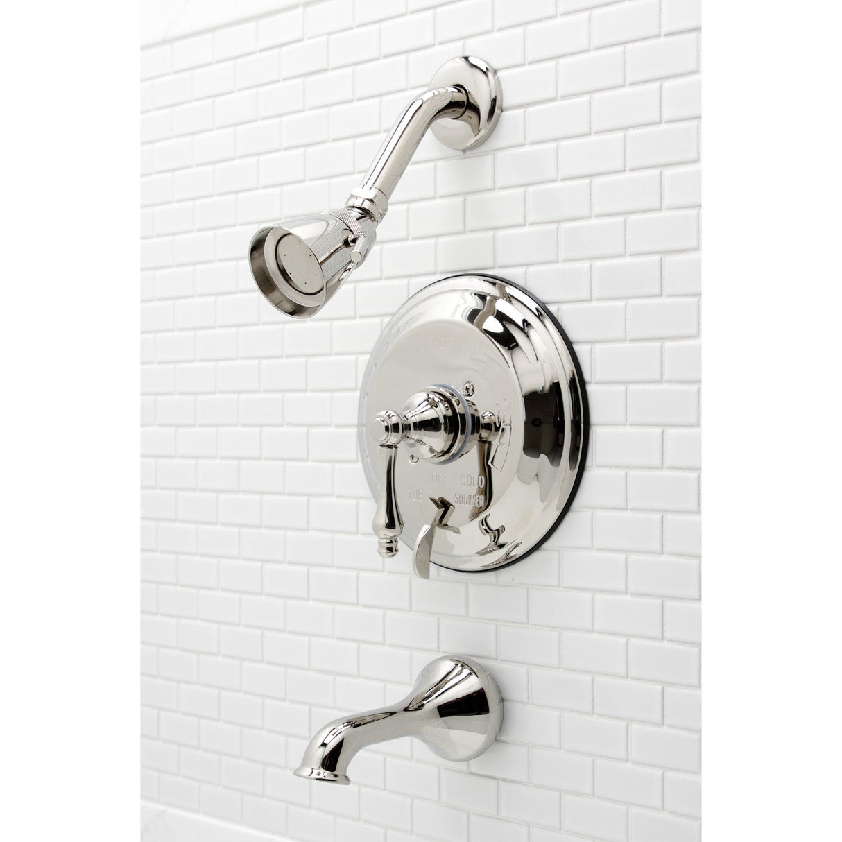 Restoration KB36360AL Single-Handle 3-Hole Wall Mount Tub and Shower Faucet, Polished Nickel