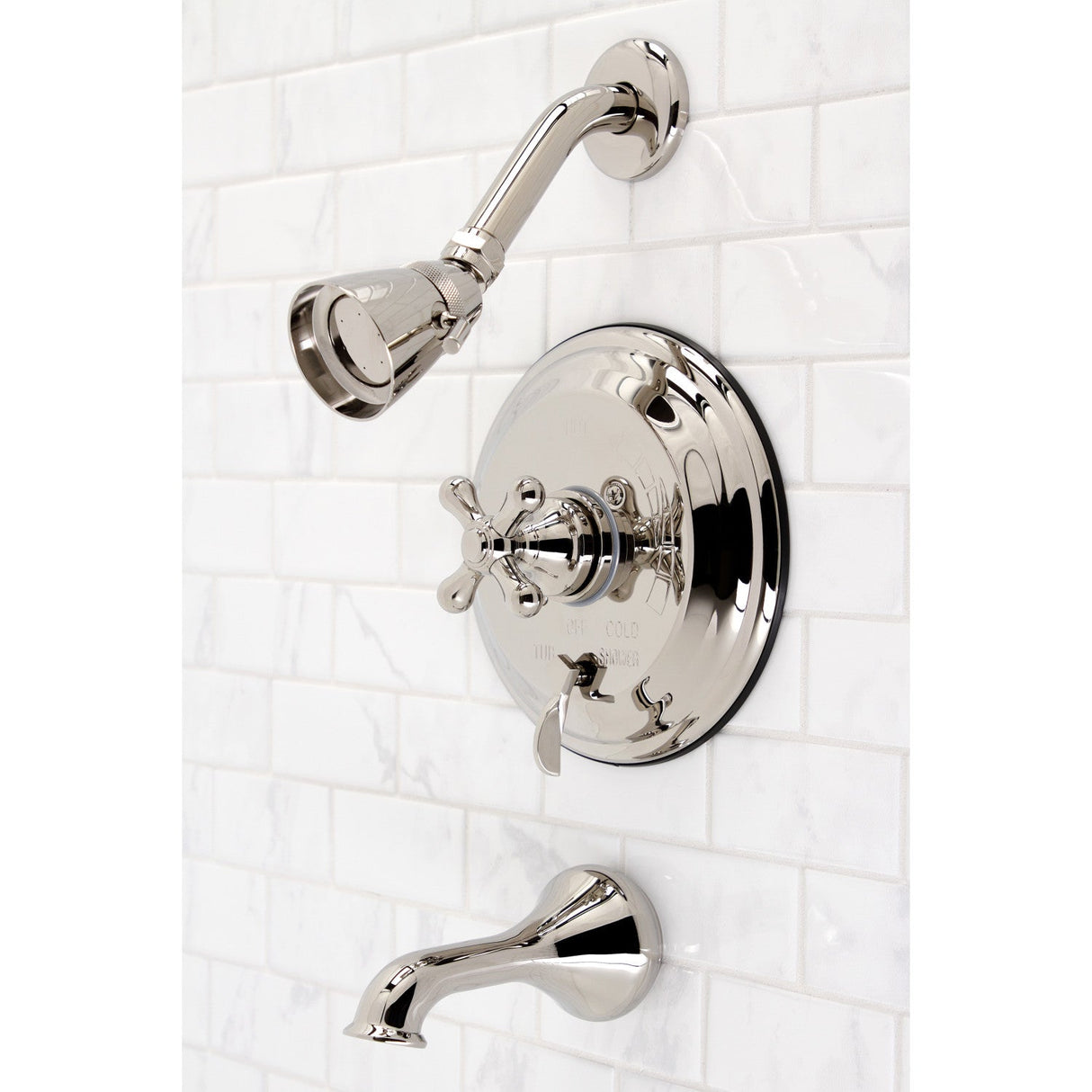 Restoration KB36360AX Single-Handle 3-Hole Wall Mount Tub and Shower Faucet, Polished Nickel