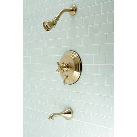 Restoration KB36370AX Single-Handle 3-Hole Wall Mount Tub and Shower Faucet, Brushed Brass