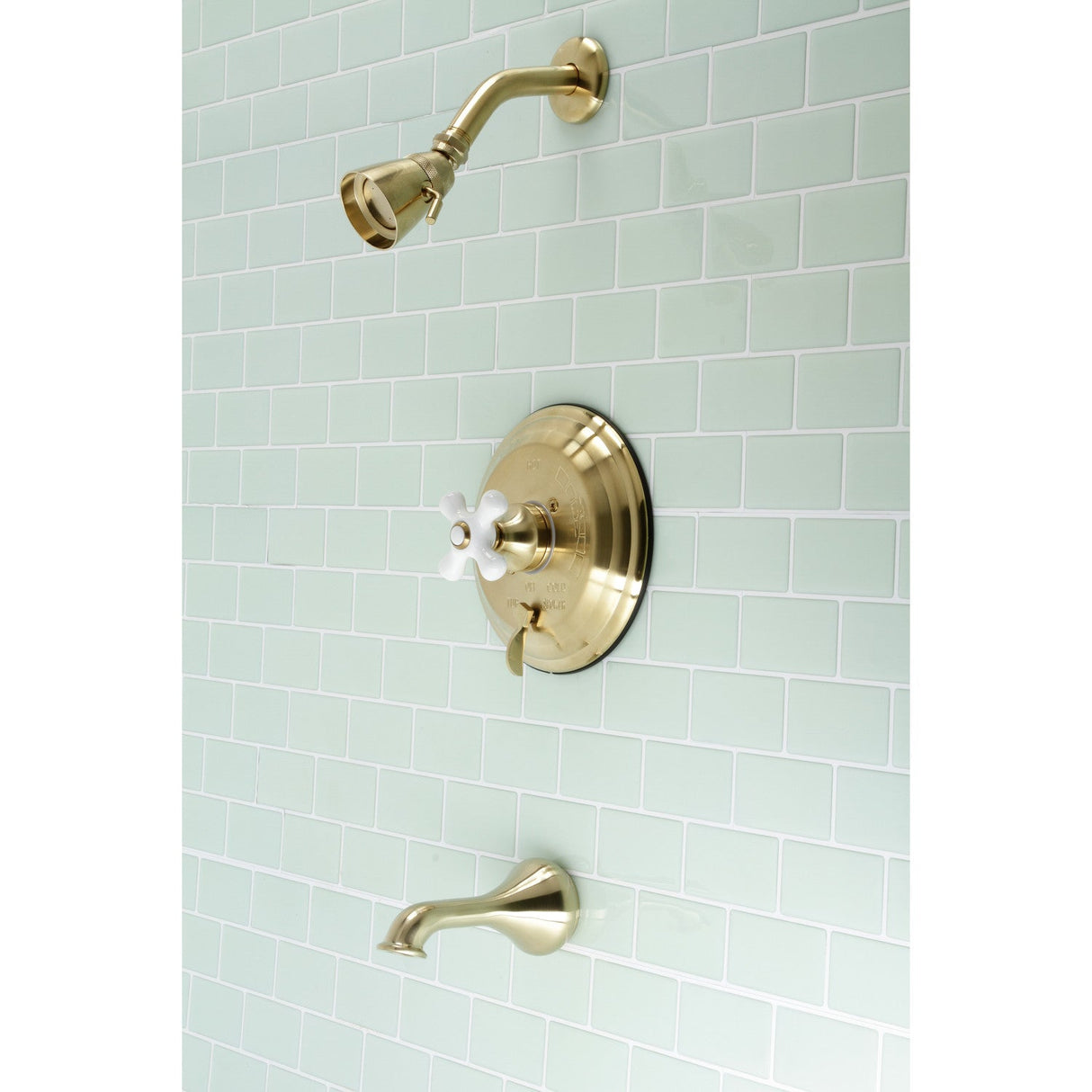 Restoration KB36370PX Single-Handle 3-Hole Wall Mount Tub and Shower Faucet, Brushed Brass