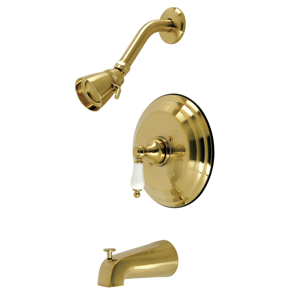 Restoration KB3637PL Single-Handle 3-Hole Wall Mount Tub and Shower Faucet, Brushed Brass