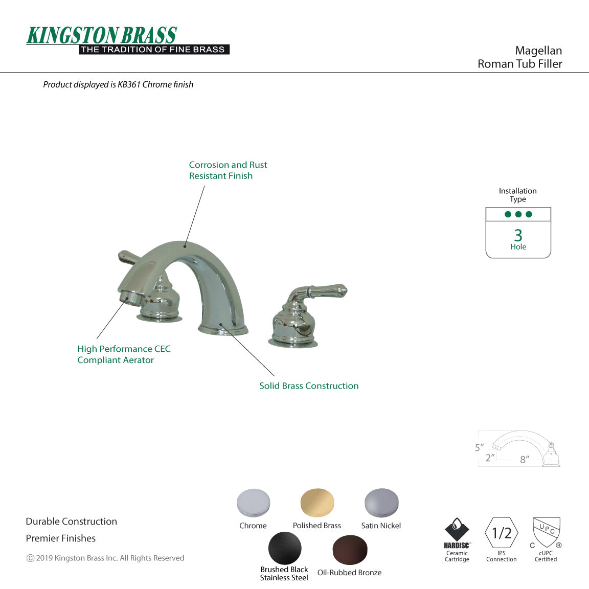 Magellan KB365 Two-Handle 3-Hole Deck Mount Roman Tub Faucet, Oil Rubbed Bronze