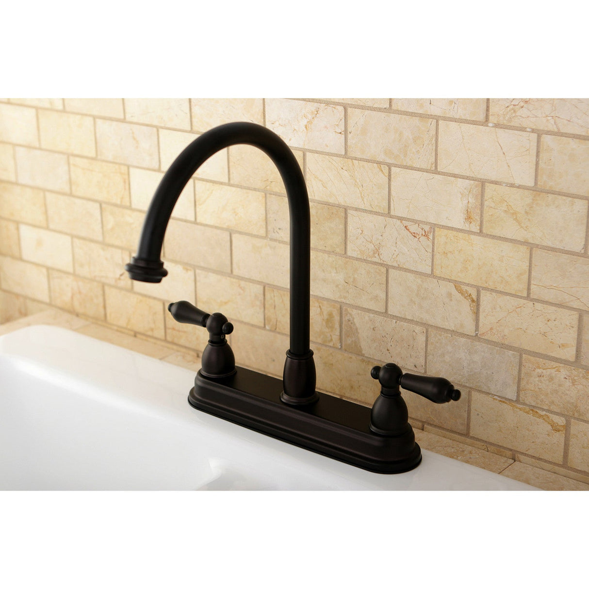 Restoration KB3745AL Two-Handle 3-Hole Deck Mount 8" Centerset Kitchen Faucet, Oil Rubbed Bronze