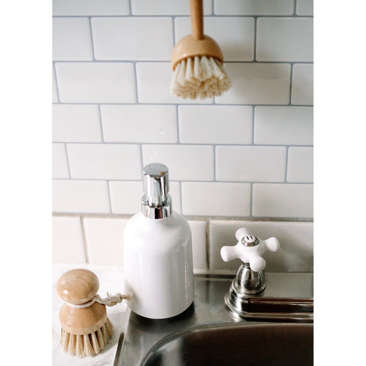 Restoration KB3748PX Two-Handle 3-Hole Deck Mount 8" Centerset Kitchen Faucet, Brushed Nickel