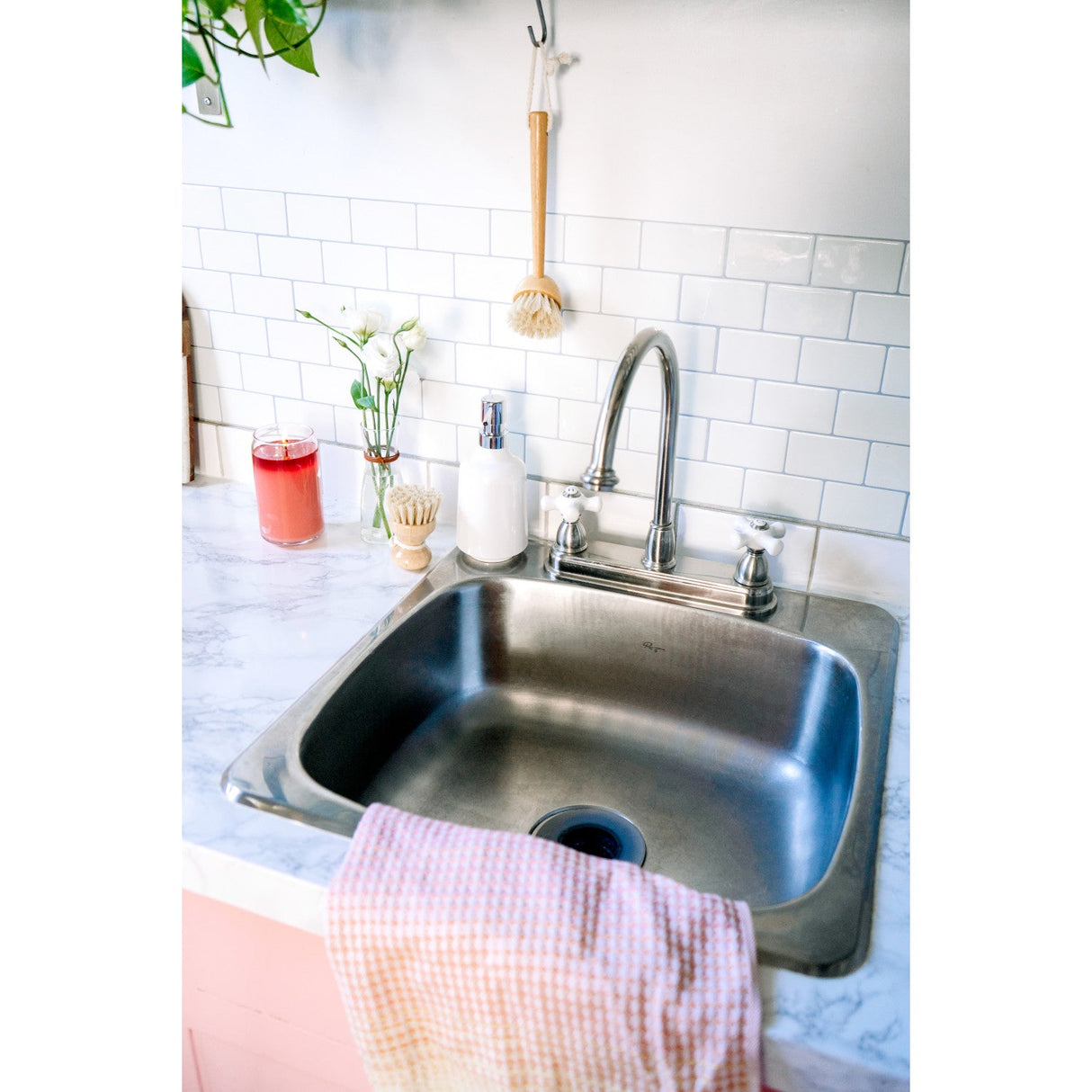 Restoration KB3748PX Two-Handle 3-Hole Deck Mount 8" Centerset Kitchen Faucet, Brushed Nickel