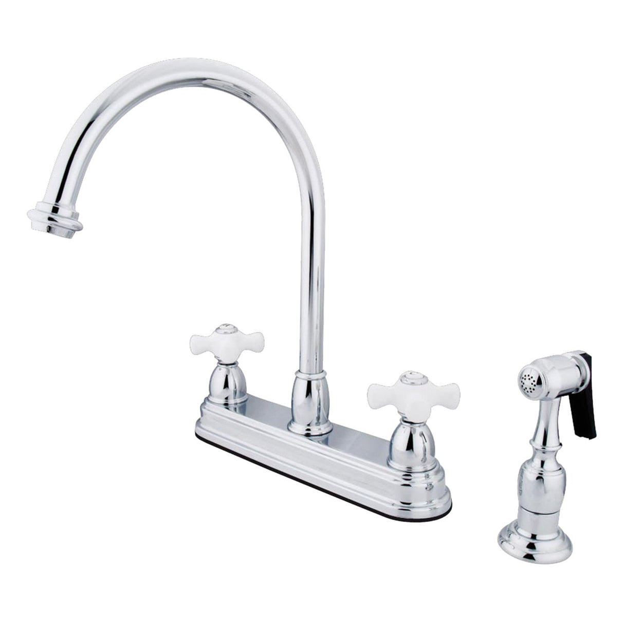 Restoration KB3751PXBS Two-Handle 4-Hole Deck Mount 8" Centerset Kitchen Faucet with Side Sprayer, Polished Chrome