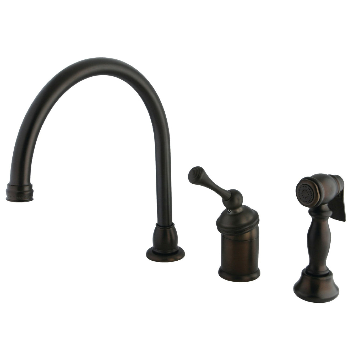 Georgian KB3815BLBS Single-Handle 3-Hole Deck Mount Widespread Kitchen Faucet with Brass Sprayer, Oil Rubbed Bronze