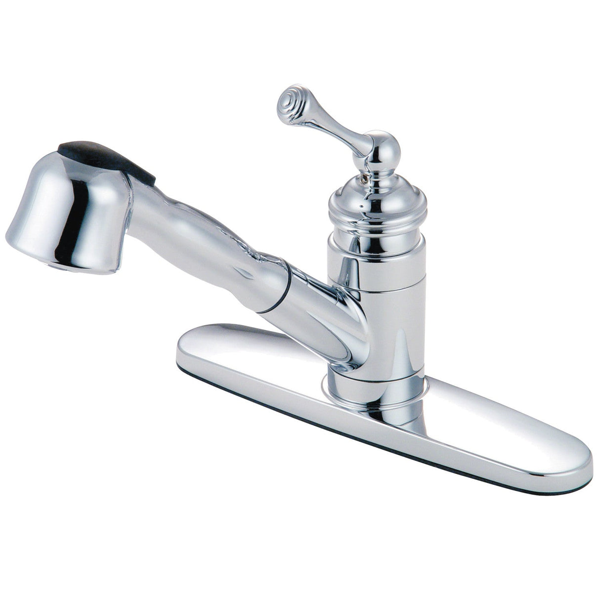 Vintage KB3891BL Single-Handle 1-or-3 Hole Deck Mount Pull-Out Sprayer Kitchen Faucet, Polished Chrome