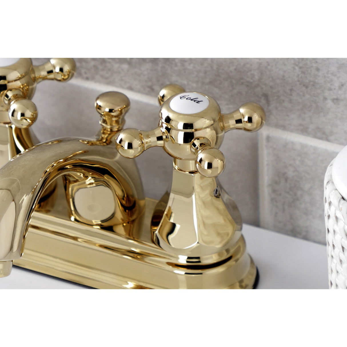 Metropolitan KB4602BX Two-Handle 3-Hole Deck Mount 4" Centerset Bathroom Faucet with Plastic Pop-Up, Polished Brass