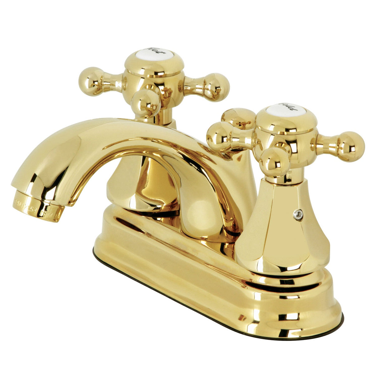 Metropolitan KB4602BX Two-Handle 3-Hole Deck Mount 4" Centerset Bathroom Faucet with Plastic Pop-Up, Polished Brass