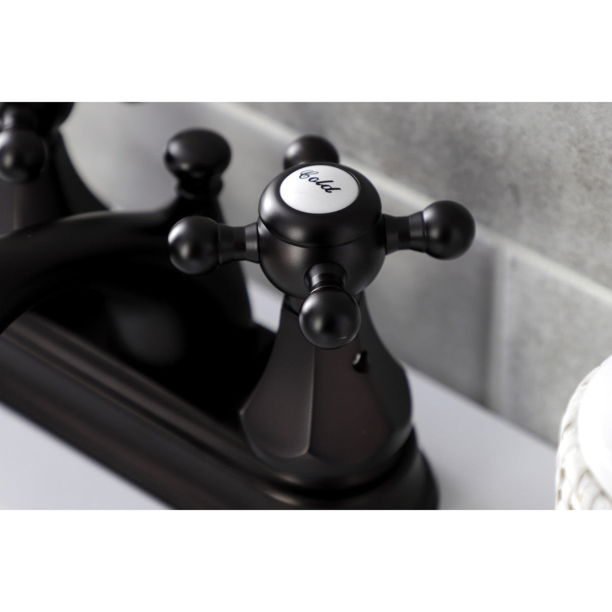 Metropolitan KB4605BX Two-Handle 3-Hole Deck Mount 4" Centerset Bathroom Faucet with Plastic Pop-Up, Oil Rubbed Bronze