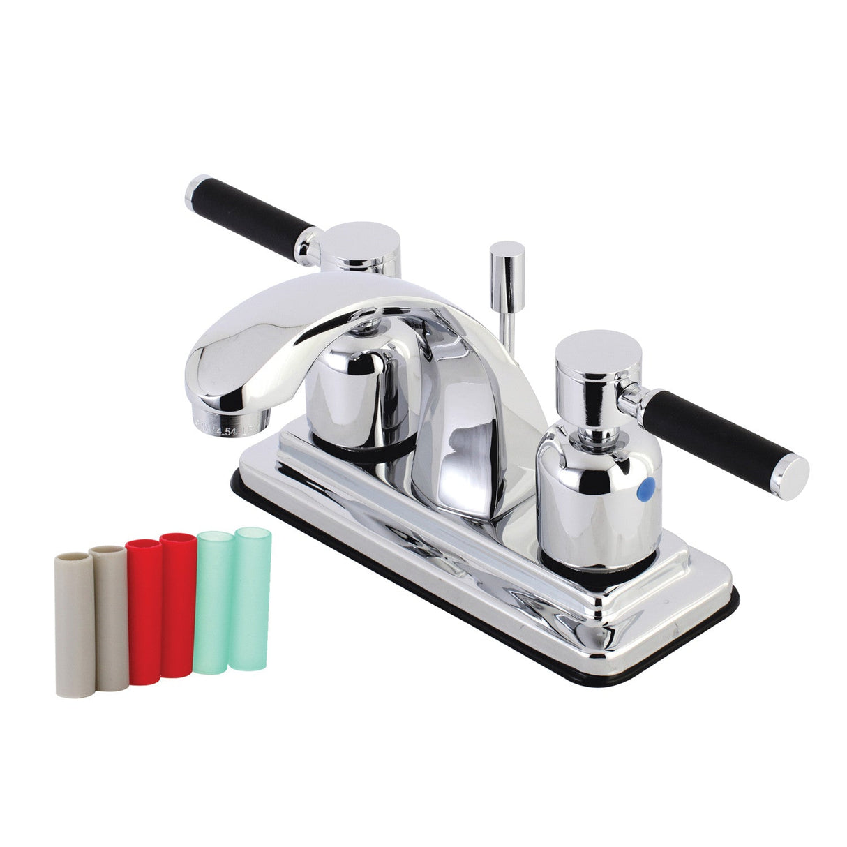 Kaiser KB4641DKL Two-Handle 3-Hole Deck Mount 4" Centerset Bathroom Faucet with Plastic Pop-Up, Polished Chrome