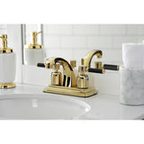 Kaiser KB4642DKL Two-Handle 3-Hole Deck Mount 4" Centerset Bathroom Faucet with Plastic Pop-Up, Polished Brass