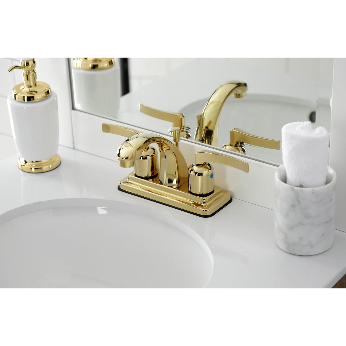 Centurion KB4642EFL Two-Handle 3-Hole Deck Mount 4" Centerset Bathroom Faucet with Plastic Pop-Up, Polished Brass
