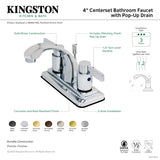 NuvoFusion KB4647NDL Two-Handle 3-Hole Deck Mount 4" Centerset Bathroom Faucet with Plastic Pop-Up, Brushed Brass