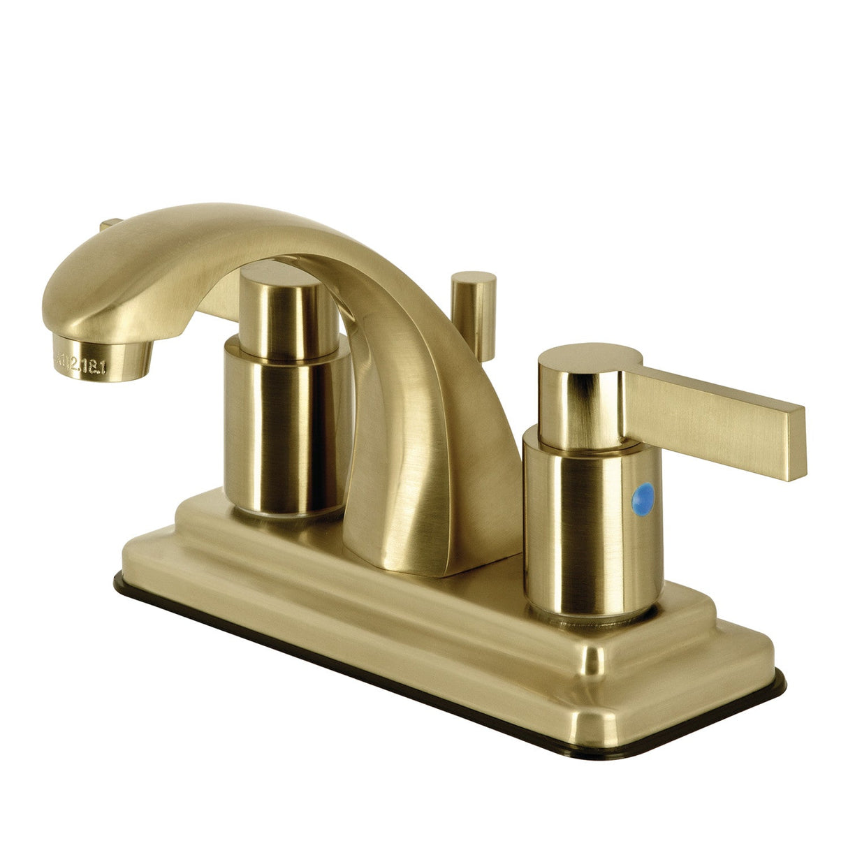 NuvoFusion KB4647NDL Two-Handle 3-Hole Deck Mount 4" Centerset Bathroom Faucet with Plastic Pop-Up, Brushed Brass