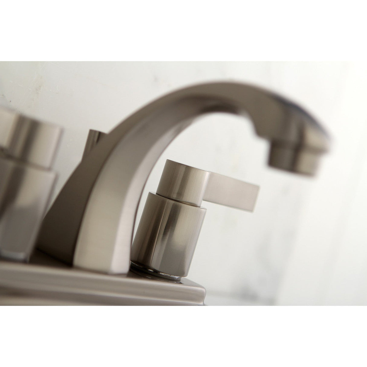 NuvoFusion KB4648NDL Two-Handle 3-Hole Deck Mount 4" Centerset Bathroom Faucet with Plastic Pop-Up, Brushed Nickel