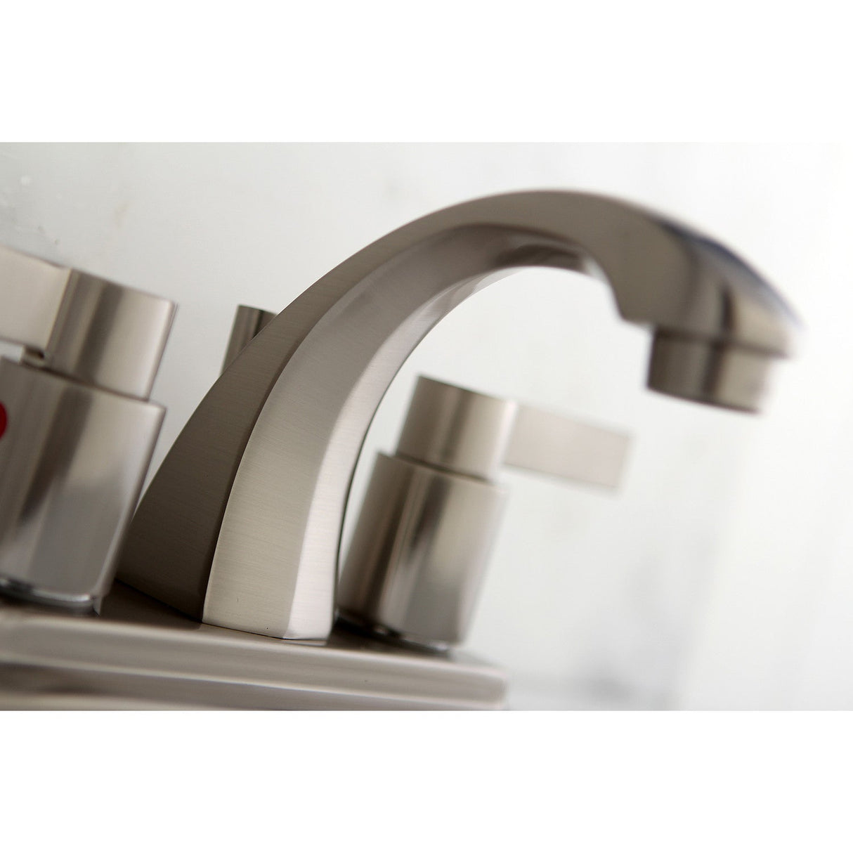 NuvoFusion KB4648NDL Two-Handle 3-Hole Deck Mount 4" Centerset Bathroom Faucet with Plastic Pop-Up, Brushed Nickel