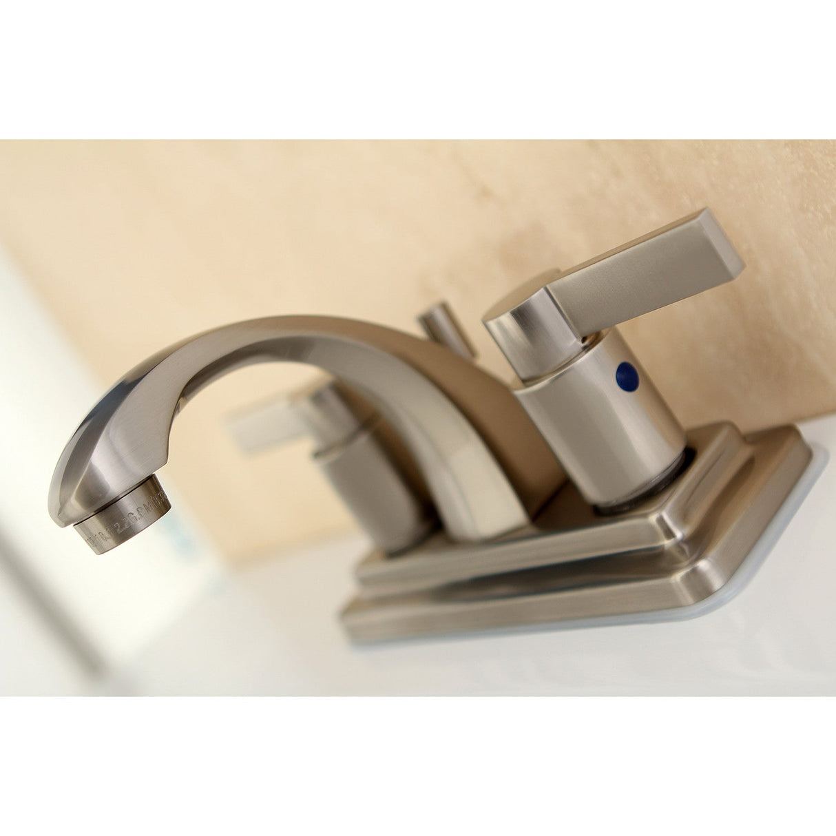 NuvoFusion KB4648NDL Two-Handle 3-Hole Deck Mount 4" Centerset Bathroom Faucet with Plastic Pop-Up, Brushed Nickel