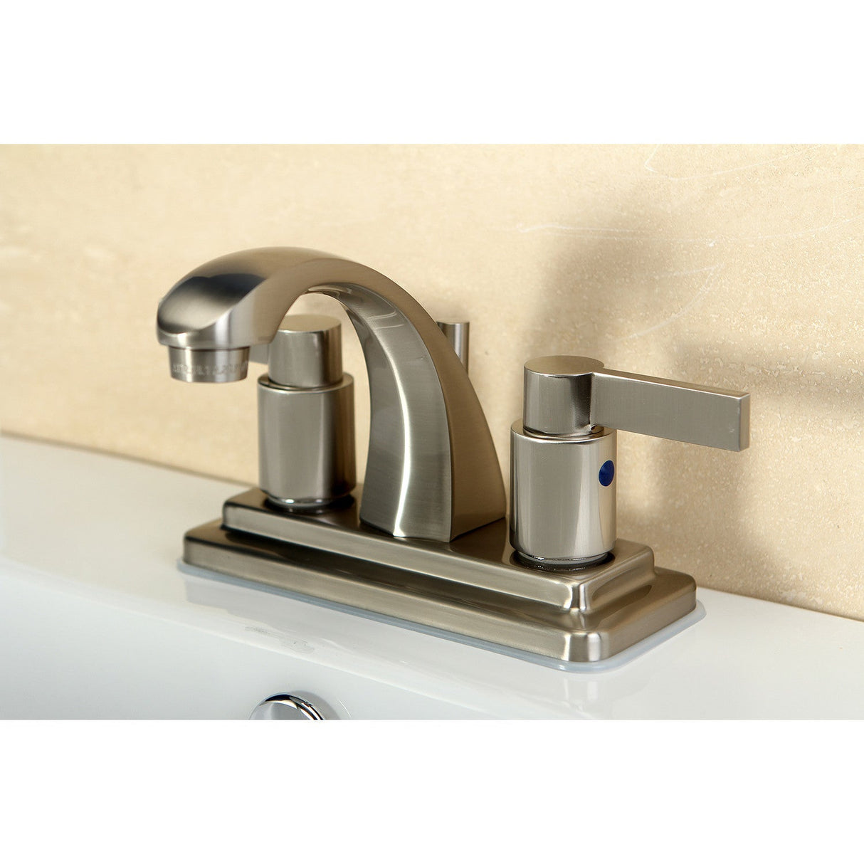NuvoFusion KB4648NDL Two-Handle 3-Hole Deck Mount 4" Centerset Bathroom Faucet with Plastic Pop-Up, Brushed Nickel