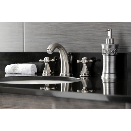 Metropolitan KB4988BX Two-Handle 3-Hole Deck Mount Widespread Bathroom Faucet with Plastic Pop-Up, Brushed Nickel