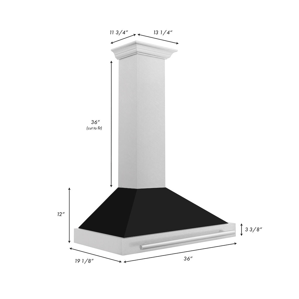 ZLINE Convertible Fingerprint Resistant DuraSnow® Stainless Steel Range Hood with Black Matte Shell and Stainless Steel Handle (KB4SNX-BLM)