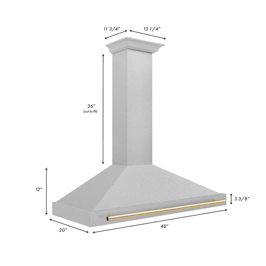 ZLINE Autograph Edition Convertible Fingerprint Resistant DuraSnow® Stainless Steel Range Hood with Polished Gold Handle (KB4SNZ-G)