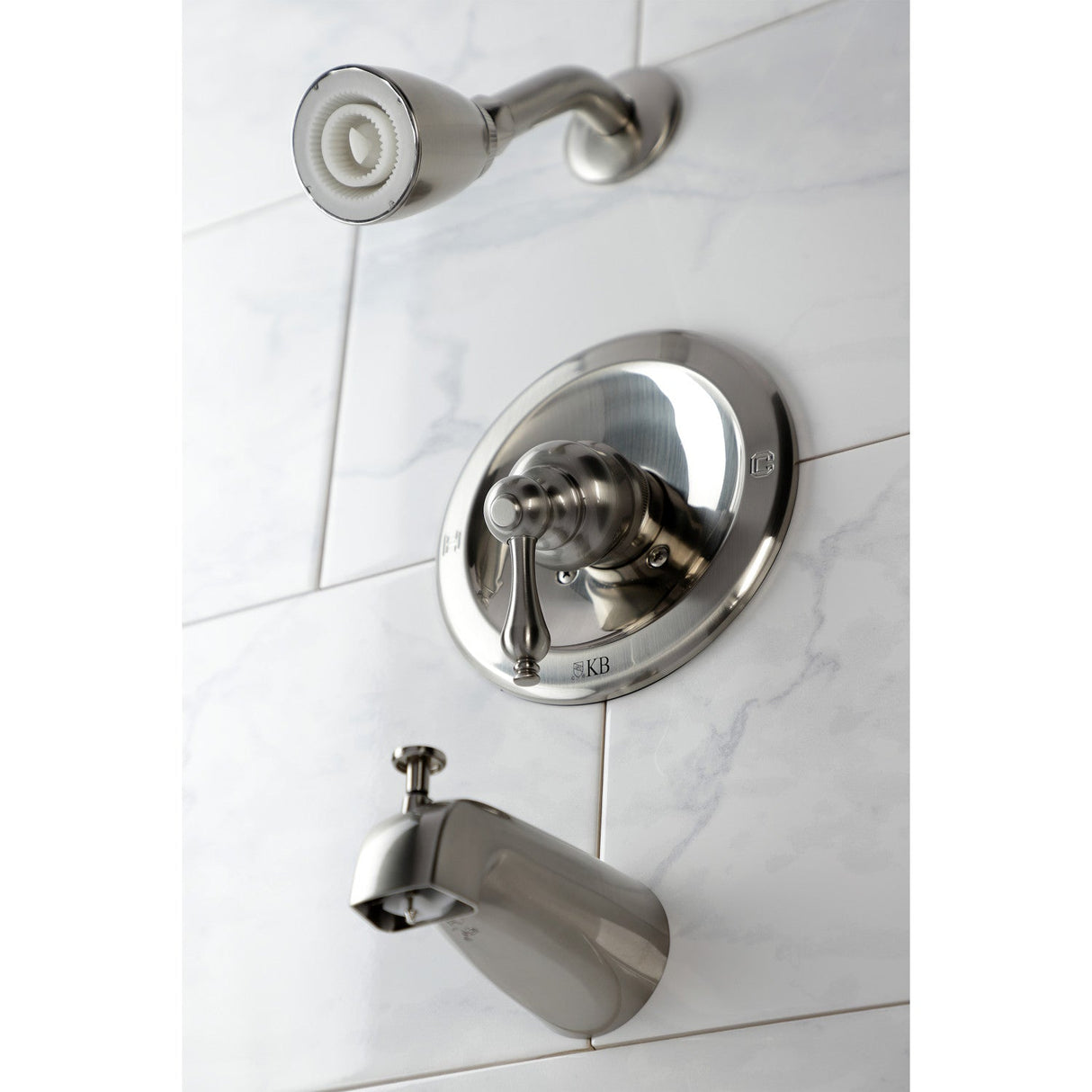 KB538AL Single-Handle 3-Hole Wall Mount Tub and Shower Faucet, Brushed Nickel