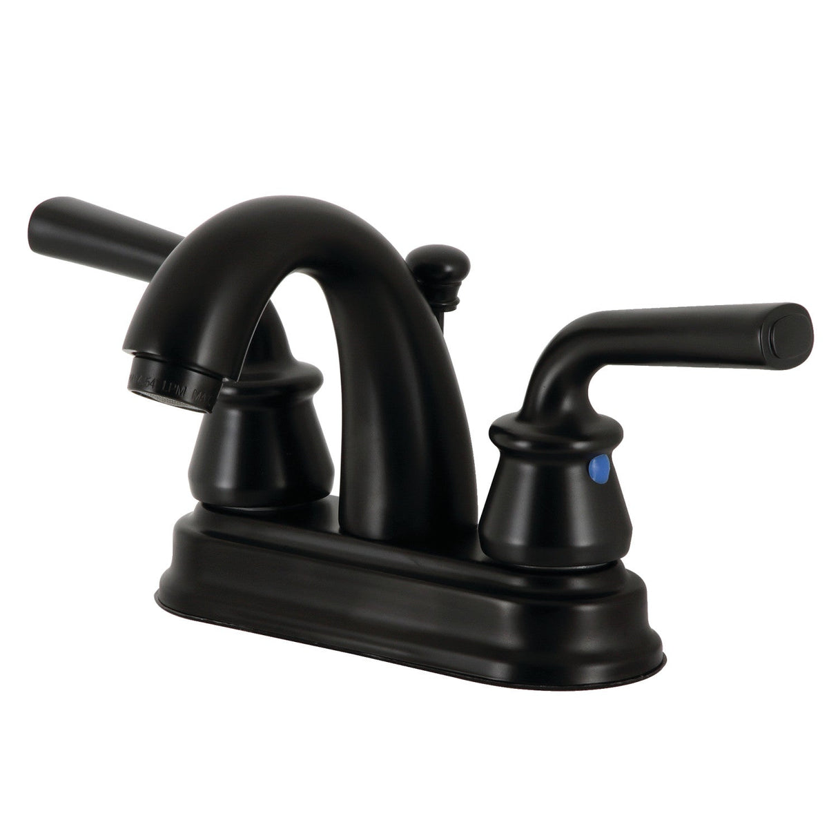 Restoration KB5610RXL Two-Handle 3-Hole Deck Mount 4" Centerset Bathroom Faucet with Plastic Pop-Up, Matte Black