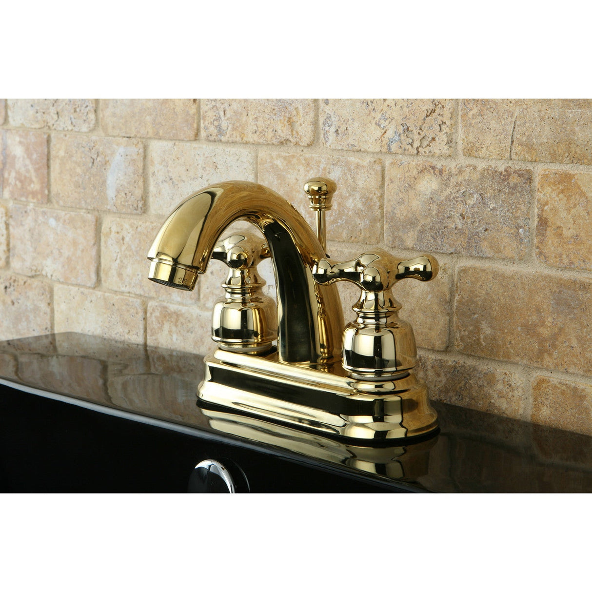 Restoration KB5612AX Two-Handle 3-Hole Deck Mount 4" Centerset Bathroom Faucet with Plastic Pop-Up, Polished Brass
